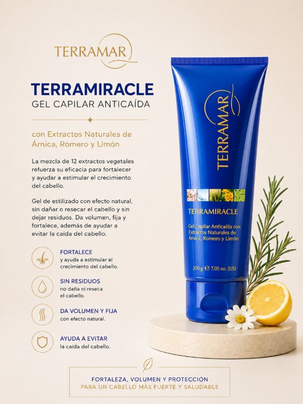 Gel Capilar Anticaída con Extractos Naturales de Árnica, Romero y Limón